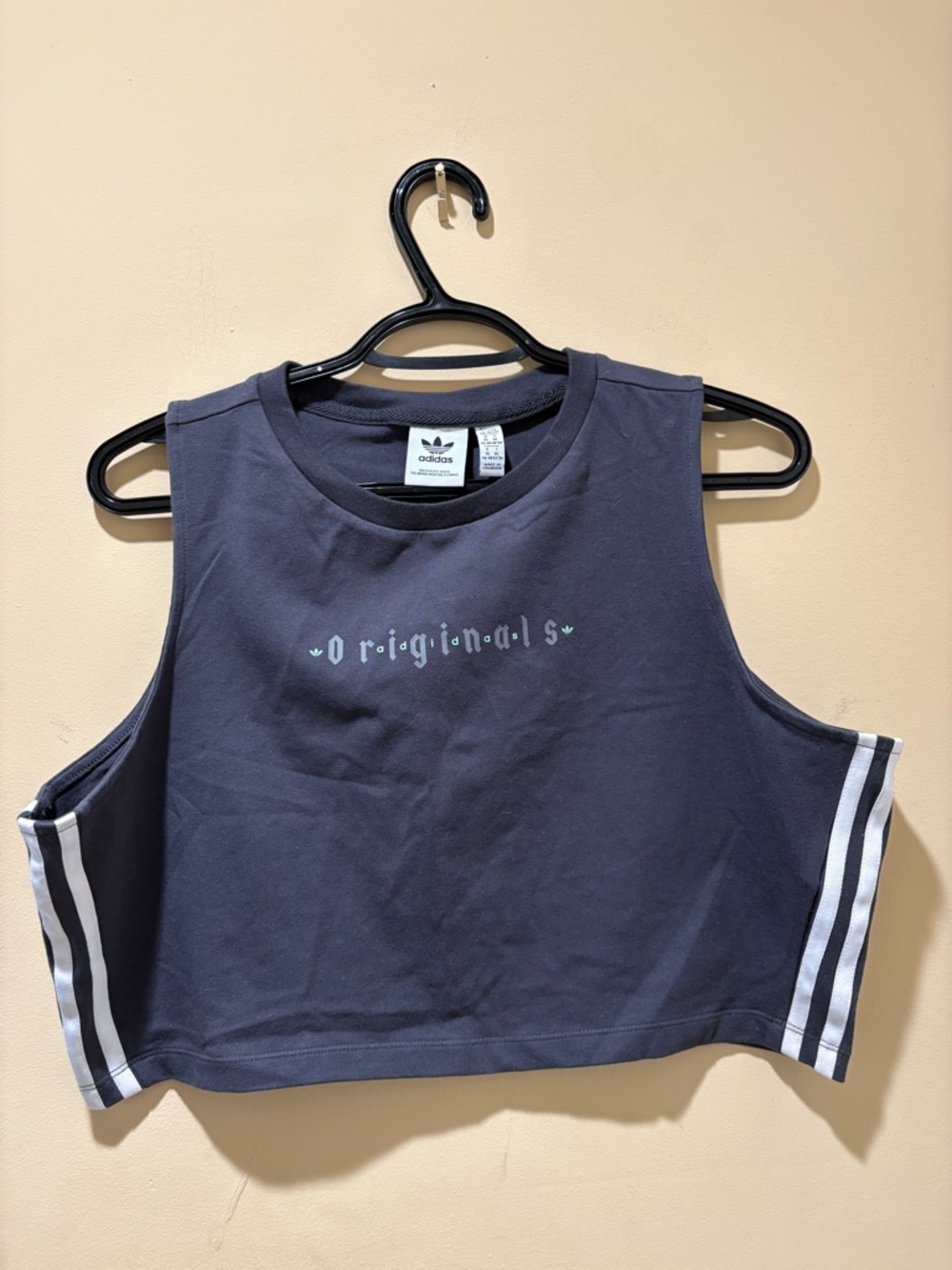 adidas Navy Cropped Muscle Tank with White Side Stripes
